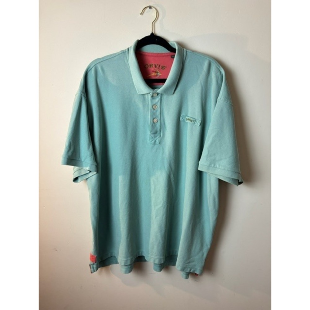 Orvis XXL Polo Shirt Short Sleeve‎ Aqua Blue Fly Fishing Embroidered Logo